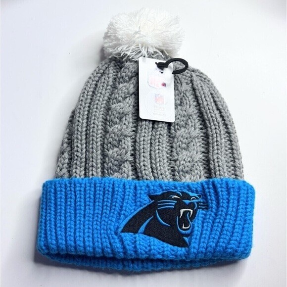 NFL Carolina Panthers women’s New Era Sport Cuffed Knit Hat Pom Football.